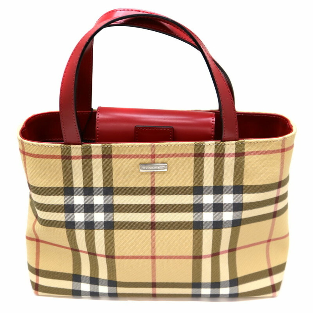 BURBERRY handbag check canvas leather beige red tones